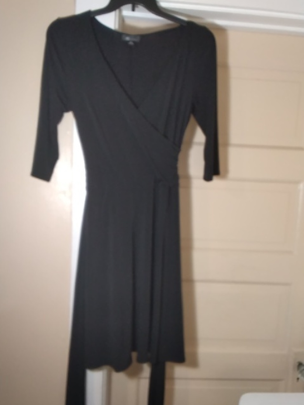 AB Studio Black Wrap Midi Dress with Tie Waist